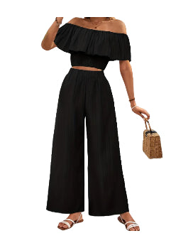 Gigi Off Shoulder Black Pants Set