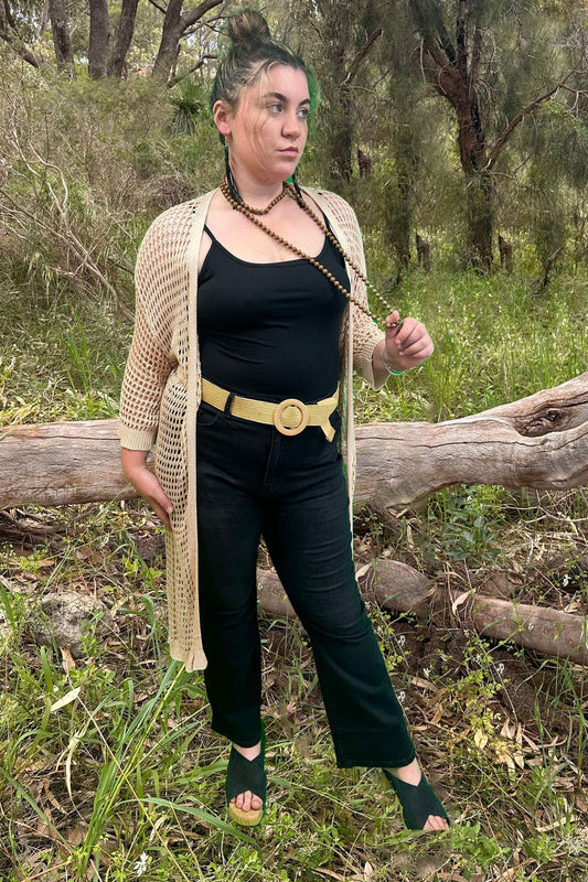 Beige Hollow Out Cardigan