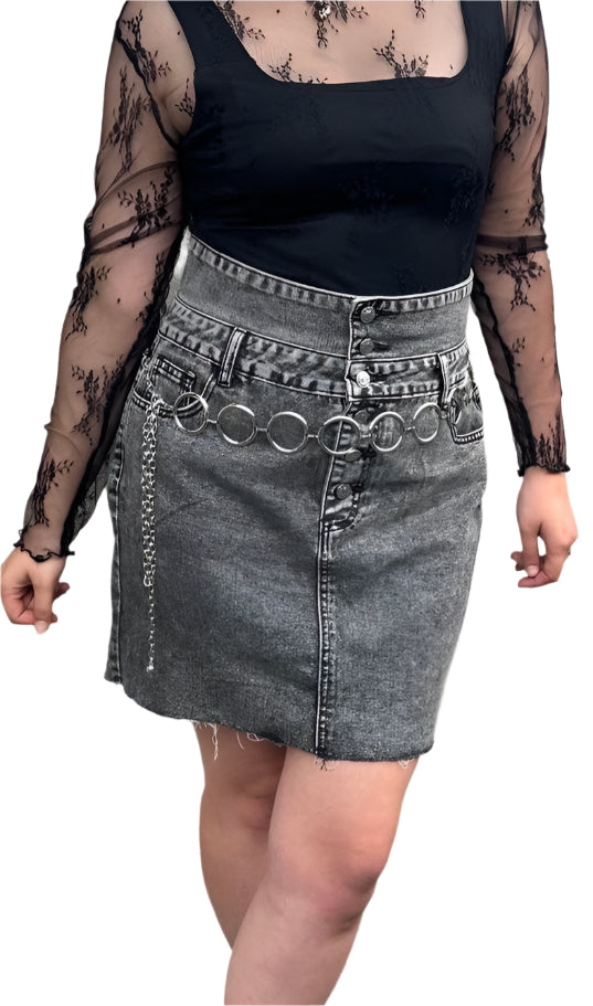 Clara Grey Denim Knee Skirt