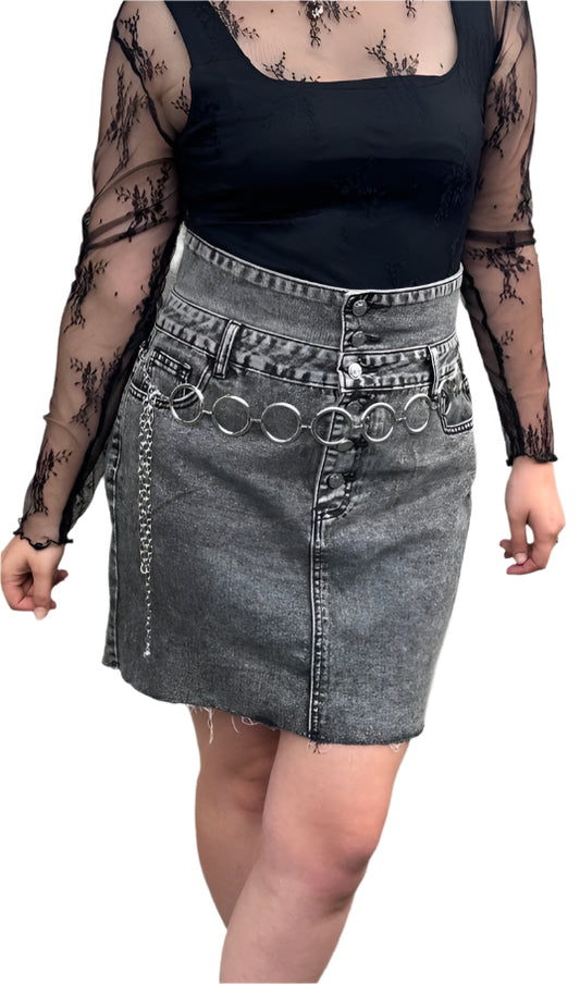 Clara Grey Denim Knee Skirt