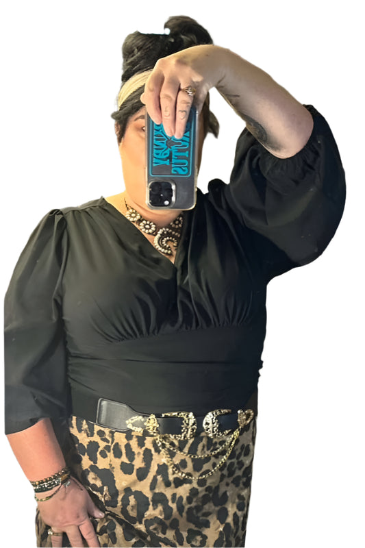 Darlene Lantern Sleeve Black Top