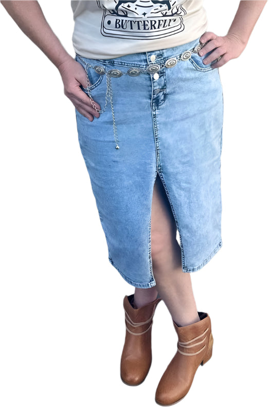 Nellie Blue Denim Midi Skirt
