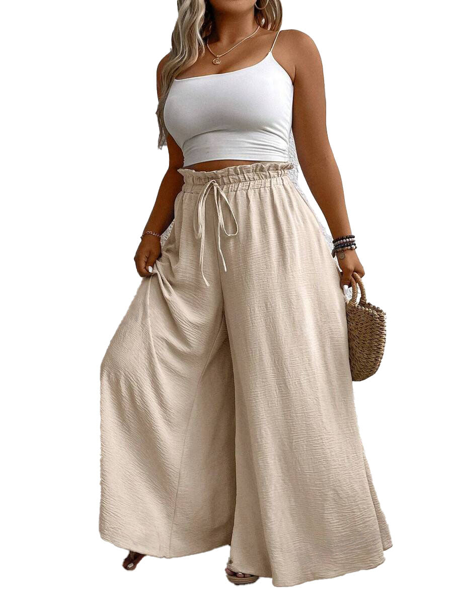 Beige Plus Size Wide Leg Pants