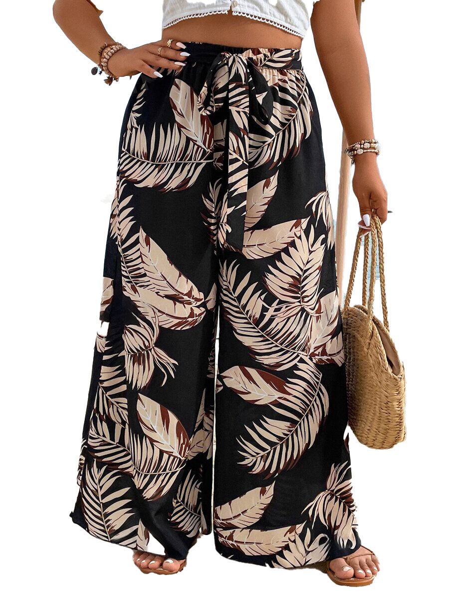 Black Tropical Wide Leg Pants