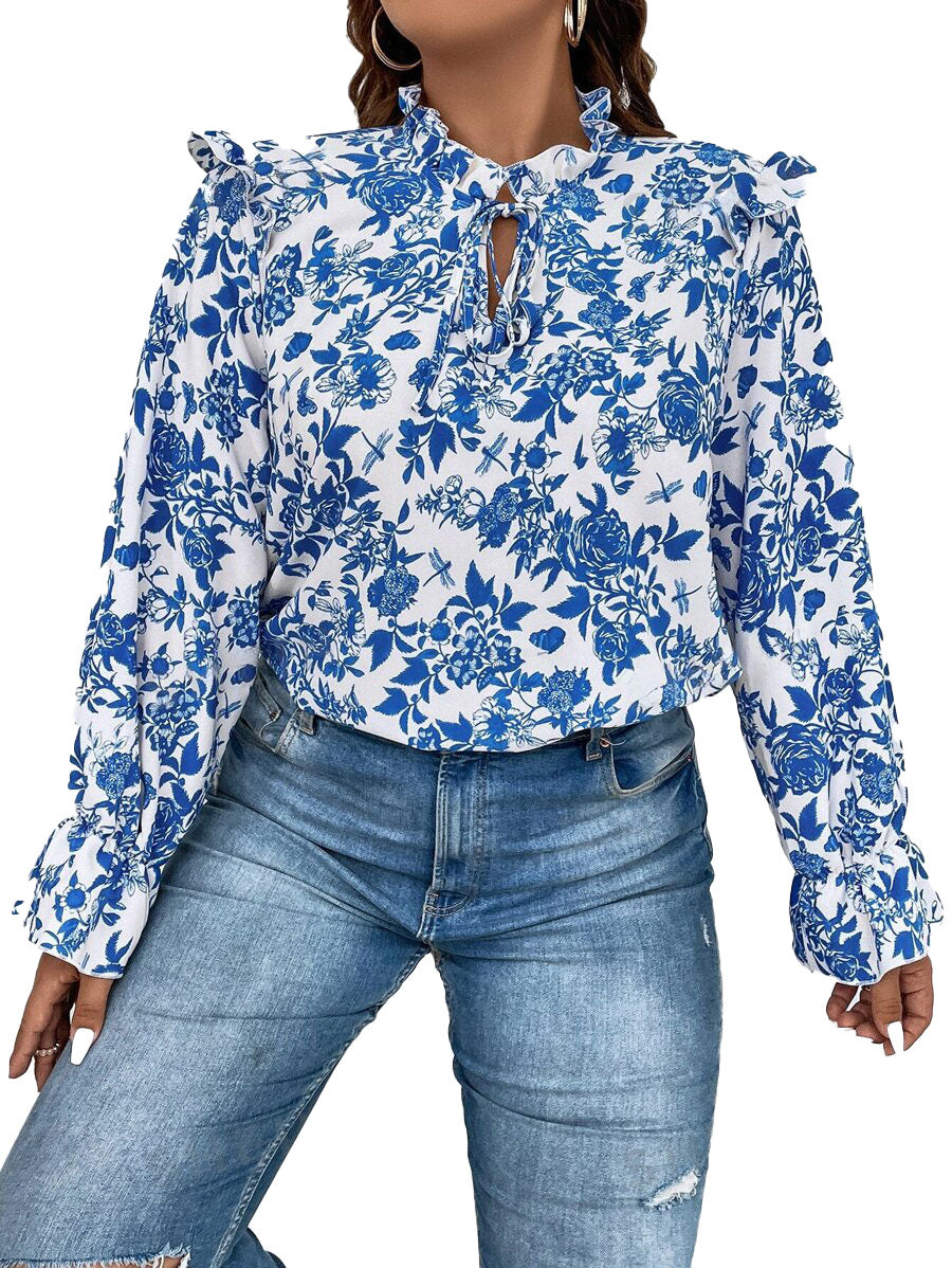 Floral Print Tie Neck Blouse