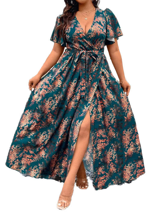 Turquoise Floral Wrap Dress