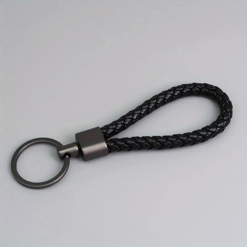 Braided Leather Dark Key Ring